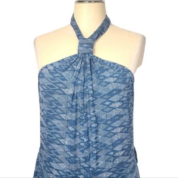 NWT Fashion Nova Belize Blue Printed Halter Jumpsuit M - Picture 2 of 9